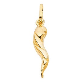 PRECIOUS STARS Genuine 14k Yellow Gold 0.90" Cornicello Twisted Italian Horn Lucky Protection Pendant For Men and Women - Lucky Protection Charm, Father's Day, Mother's Day, Anniversary, Birthday