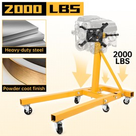 HECASA Universal Engine Stand Folding 360 Degree Adjustable Mounting Head and Folding Frame Rotating Dolly Mover Engine Hoist Capacity 2000LBS Heavy-Duty Yellow