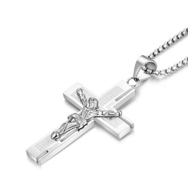 YL Men's Stainless Steel Jesus Christ Crucifix Cross Lord's Prayer Pendant Necklace