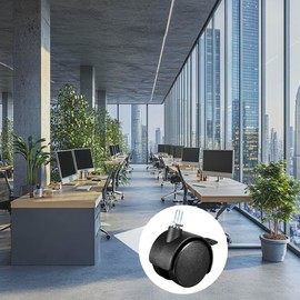 YOKIVE 4Pcs Nylon Caster, Swivel Twin Wheel Threaded Stem Casters with Brake, Great for Cabinets Shelves Daily Use, (Black, 2-Inch)