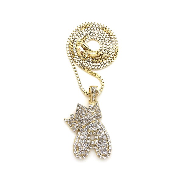 Fashion 21 Iced Out Crown Tilted Bubble Initial Letter Pendant