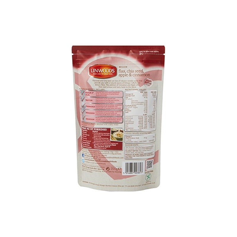 Linwoods Milled Flaxseed Chia Apple and Cinnamon, 200 g