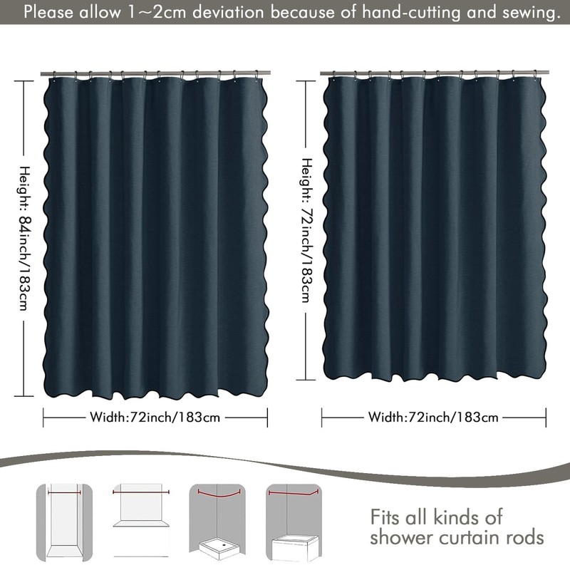MIULEE 84" Long Scalloped Shower Curtain Linen Textured with 12