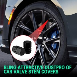 Kutyun 8PCS Car Tire Valve Caps, Tire Stem Caps, Car Tire Valve Stem Caps, Dustproof Aluminum Alloy Valve Stem Covers with Rubber O-Ring, Car Accessories Universal for Most Cars (Black, 8PCS)