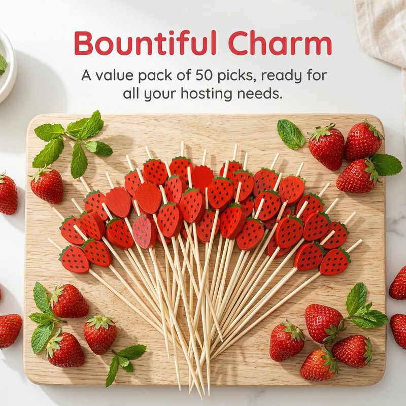 OKKRMGZ 50PCS Strawberry Picks Toothpicks Cute Fruit Sticks and Dipping