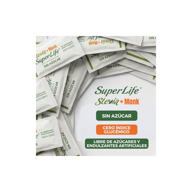 Super Life Stevia con Fruta del Monje Endulzante 110 Sobres