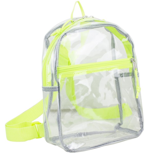 Eastsport 100% Transparent Clear MINI Backpack (10.5 by 8 by 3 Inches) with Adjustable Straps, Clear/Neon Yellow