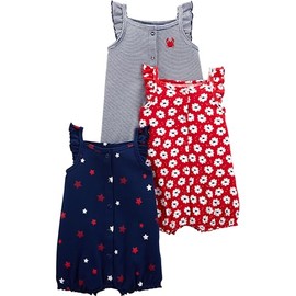 Simple Joys by Carter's Baby Girls' 3-Pack Snap-up Rompers, Red/White/Blue, 0-3 Months