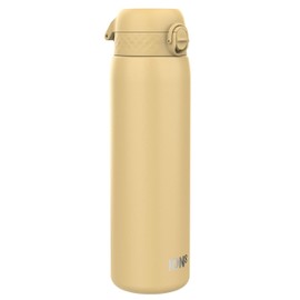 Ion8 Lightweight 1 Litre Steel Water Bottle, Non-Insulated, Leak Proof, Easy to Open, Secure Lock, Dishwasher Safe, Flip Cover, Carry Handle, Ideal for Travel & Active Lifestyles, Recyclon Desert