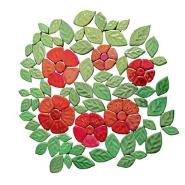 1.1LB Iridescent Leaves Ceramics Mosaic Tiles,Making Creative 3 Size Ceramic Mosaic Pieces for DIY Craft,Flowerpots,Vases,Cups,Garden Decor Mosaic Making Supplies (Red Flowers + Green Leaves)