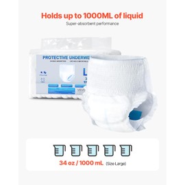 VEVOR Adult Incontinence Underwear, High Absorbent Protective Underwear for Men & Women, Disposable Adult Pull-ups Diaper with Leakproof Leg Cuff & Wetness Indicator - L Size, 64 Count (4 Packs of 16)