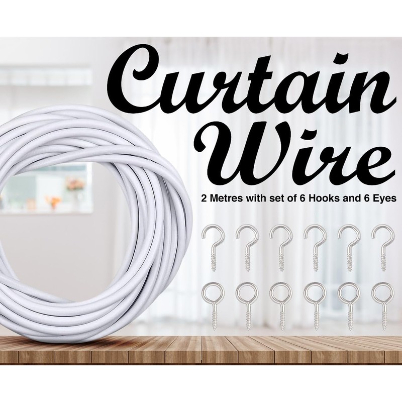 ZYBUX - 2x3 Metres Curtain Wire Hooks and Eyes 12