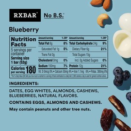 RXBAR Protein Bars, 12g Protein, Gluten Free Snacks, Blueberry (6 Boxes, 30 Bars)