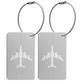 2X Luggage Labels for Suitcases with Aluminum Metal Case and Steel String - Set of Baggage Tags with ID Label for Name and Address - Diffent Colours to Choose from