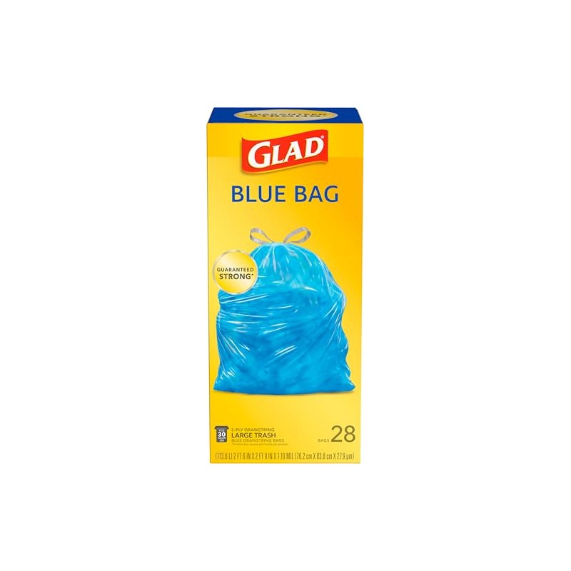 Glad 30 Gallon Recycling Bags, Large Drawstring Trash Bags, Blue,