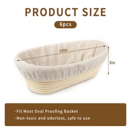 6 Packs Oval Banneton Cloth Liner for Bread Sourdough Proofing Basket，10 inches，Natural Rattan Bread Proofing Cover for Banneton Basket Homemade Baking Dough（Basket Not Included）