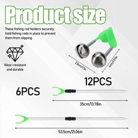 6 Packs Extendable Fishing Rod Holder for Ground Rack, Adjustable Fishing Pole Holders Spike Stand with 12 Alarm Bells Telescopic for Bank Sand Beach (6PCS)