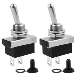 2Pcs KN3(D)-101 Metal Toggle Switch, 12V 25A SPST ON/Off Toggle Switch with Rubber Cover, Waterproof 2 Pin Flick Flip Rocker Switch for Car Truck Boat Dash Light Control