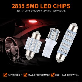iFunyLED 24 Pieces Dome Light LED Car Interior Bulb Kit Set 194 T10 DE3175 578 31mm 42mm Bulbs Interior Replacement Lights for Car Map License Plate Door Side Marker Cornering Trunk Light - Red