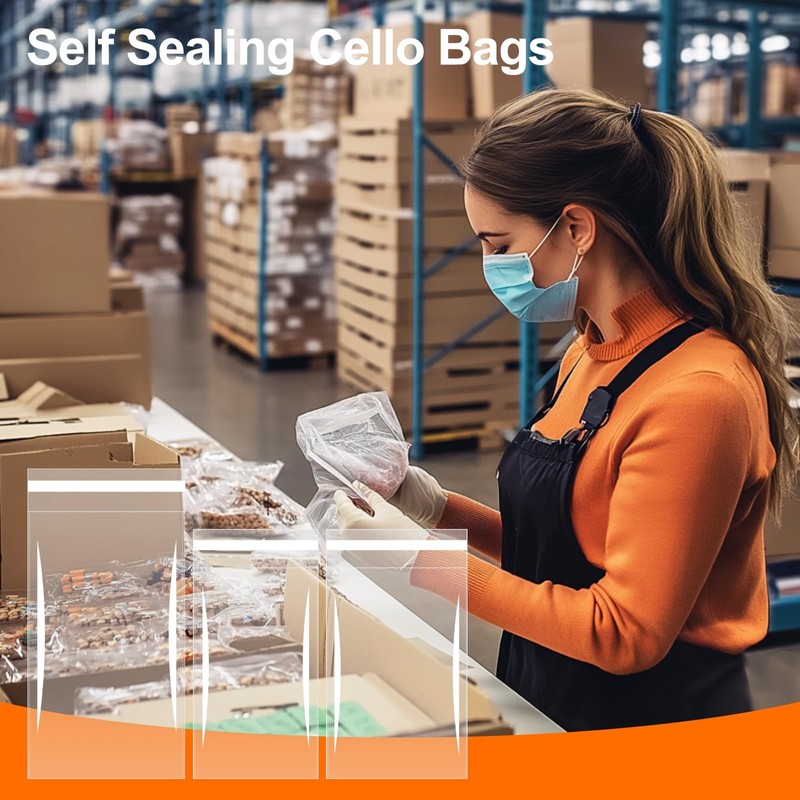 HARFINGTON 100pcs Self Sealing Cello Bags, 6.3x10.6-inch Clear Resealable Self