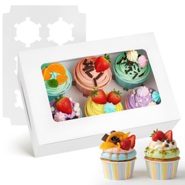 VGOODALL 6 Count Cupcake Boxes, 6 PCS Cupcake Containers with Window