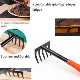 Hand Garden Rake,Garden Tools,Rake for Gardening,Garden Rakes for Lawns,Heavy Duty Carbon Steel Mini Hand Cultivator Grass Leaf Rake Gardening Tools
