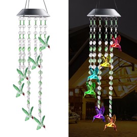 Solar Wind Chimes for Outside, Hummingbird Hanging Solar Wind Chimes 7 Color Changing, Waterproof Outdoor Solar Lights Windchimes Garden Decor Birthday Gifts for Mom Grandma Women (Green Hummingbird)