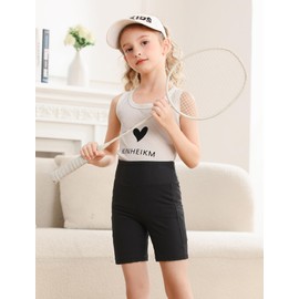 SEAUR Mädchen Leggings Sport Kurze Hose Radlerhose mit 2 Taschen Eng Sporthose Yoga Shorts Stretch Weich Laufhose Kinder Jogginghose - 160(EU 152-158)