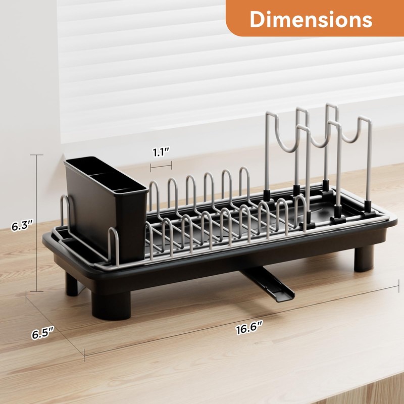 Laveshop Small Dish Drying Rack, Compact Dish Drainer for Kitchen