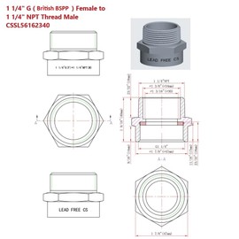 G Thread (British BSPP) Female to NPT Thread Male Pipe Fitting Adapter - Lead-Free (1 1/4" x 1 1/4" (1 Piece))