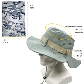 ehsbuy Sun Hat Men's UPF 50+ Safari Hat Summer Hat Wide Brim Camo Hiking Hat Army Boonie Hat with Cooling Multifunctional Scarf Tube Scarf Outdoor Fishing Hat, Solid LightGreen