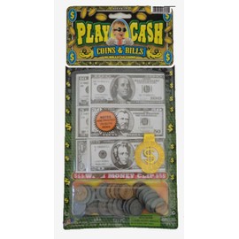 JaRu Play Money Cash Clip 80 Bills and 40 Coins Kids Pretend Toy