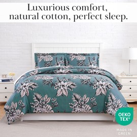 Southshore Fine Living, Inc. 100% Cotton Duvet Cover Twin/Twin XL - Silky Soft Floral Comforter, 300 Thread Count Sateen, Soft, Breathable, Machine Washable, Luxurious Bedding, Floral Green