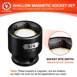 BLACKROBOT 3/8" Drive Magnetic Impact Socket Set, 8-Piece Shallow Socket Set with Storage Rail, SAE 5/16" to 3/4", 6 Point Magnetic Sockets, Cr-Mo Steel