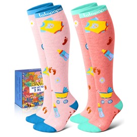 Lalapapa Cotton Compression Socks for Women - 15-20mmHg Cushioned Sole, Soft Breathable for Pregnancy Travel Nurse, Two-tone Pink Maternity, 2XL