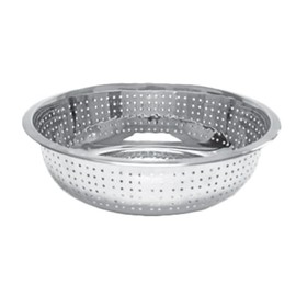 A-to-Z Supply SLCIL15S Chinese Colander, 15" Dia., Round, Perforated, 2 mm Holes, Rimmed, Stainless Steel. Mirror Finish