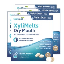 Oracoat XyliMelts for Dry Mouth Night Time or Day - Moisturizing Dry Mouth Adhering Discs, Sugar Free with Xylitol, 40 Count - 4 Pack, Slightly-Sweet Flavor, 8-Hour Relief