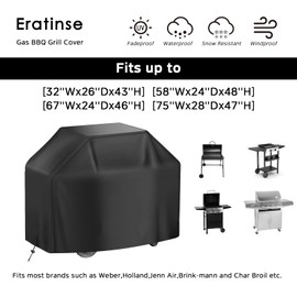 Eratinse Grill Cover BBQ Grill Cover 420D Waterproof Heavy Duty Gas Grill Cover, UV & Dust & Rip-Proof, Barbecue Grill Covers for Weber, Brinkmann, Char Broil Grills (58''Wx24''Dx48''H Black)