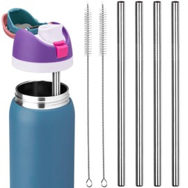 4 PCS Metal Replacement Straws for Owala Water Bottle 40 oz, With 2 Cleaning Brush, Reusable Stainless Steel Straws Compatible With Owala Water Bottle