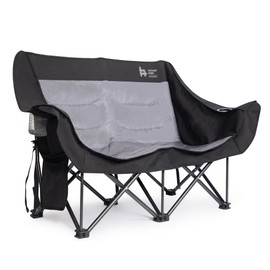 LAUSAINT HOME Double Camping Chair, Oversized Camping Loveseat with Cup Holder, Heavy Duty Portable Camping Couch, Outdoor Double Folding Chair for Patio, Lawn and Garden, Black