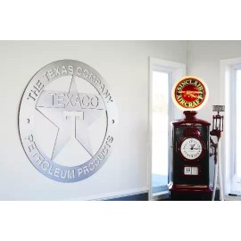 JL Fabrication Rusty Patina Texaco Gas Station Garage Sign Man Cave / Vintage Gas - Raw Steel, 36"