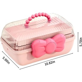 Organizador de Accesorios para Cabello con Asa y Moño, Caja Plegable de 3 Niveles para Niñas, Regalo para Navidad Halloween San Valentín Cumpleaños (Pink)