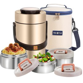 Gicklov 67oz Upgraded Thermos for Hot Food, 3-Layer Stackable Food Thermos, Soup Thermos Jar with Insulated Bag, Ideal for Office, Outdoor Meals, and Various Occasions (67 oz Silver)