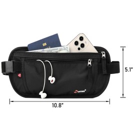 Money Belt - Passport Holder Security Hidden Slim Travel Wallet Fanny Pack with RFID Blocking - Black