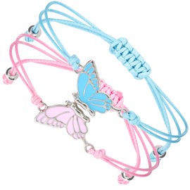 JJUNW Friendship Bracelets, Set of 2 Matching Butterfly Bracelets, Adjustable Butterfly Friendship Bracelet, Girl's Best Friend Bracelet for Women, Friends, Matching Bracelet, Nylon Zinc Stainless