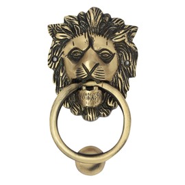 Brass Door Knocker Hand-Etched Cavred Gate Knocker Handle Pull Door Accessories Home Decor Knocker Door Hardware (Lion)