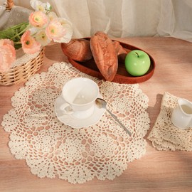 Phantomon Lace Doilies Crochet Cloth Table Placemat Handmade Round Coasters Rosary Doily, 100% Cotton Pack of 2, 15 inch (40cm x 40cm)