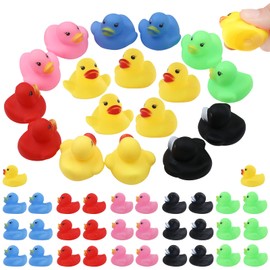Paquete de 50 mini juguetes de baño de patos flotadores de goma multicolor, ideal para patos Jeep, ducha, fiesta de cumpleaños, regalo de juego de carnaval (1.6 x 1.5 x 1.4 pulgadas. 6 colores)