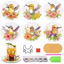 UMOART 6 Pcs Diamond Painting Coasters Hummingbirds with Holder, DIY Diamond Art Coasters for Adults, Coasters Birds Diamond Painting Coaster Kits for Adults Beginners, Coffe Coasters Drink Coasters