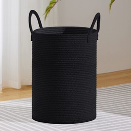 VIPOSCO Large Laundry Hamper, Tall Woven Rope Storage Basket for Blanket, Toys, Dirty Clothes in Living Room, Bathroom, Bedroom - 72L Black